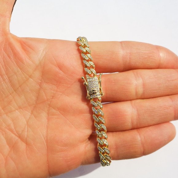 Icy Pave CZ Cuban Curb Bracelet Real Gold Dipped 925 Silver Miami Bracelet - Picture 5 of 6